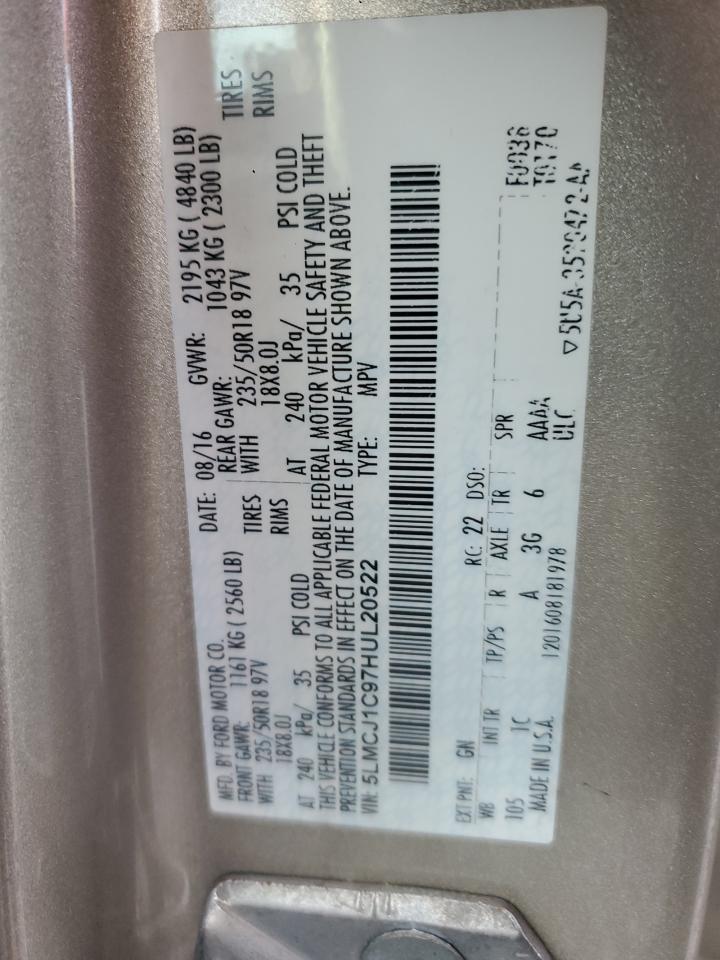 2017 Lincoln Mkc Premiere VIN: 5LMCJ1C97HUL20522 Lot: 90280105