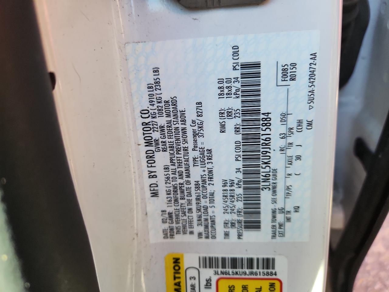 2018 Lincoln Mkz Hybrid Premiere VIN: 3LN6L5KU9JR615884 Lot: 91311535