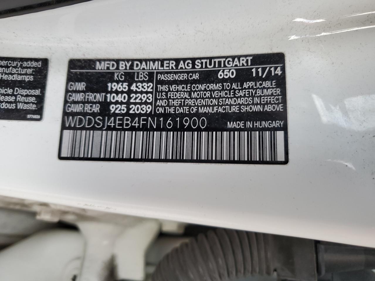 2015 Mercedes-Benz Cla 250 VIN: WDDSJ4EB4FN161900 Lot: 91101155