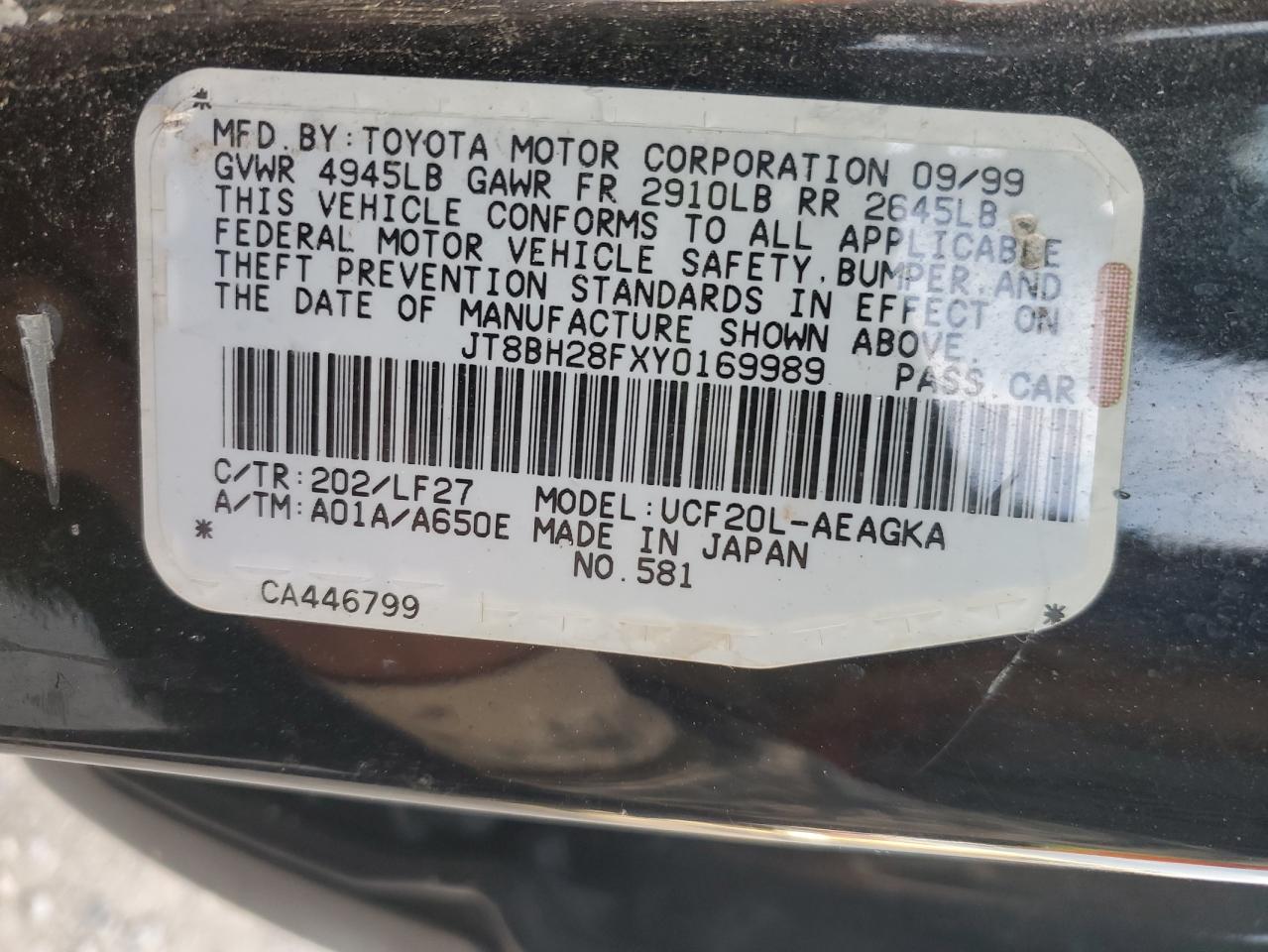 2000 Lexus Ls 400 VIN: JT8BH28FXY0169989 Lot: 92456885