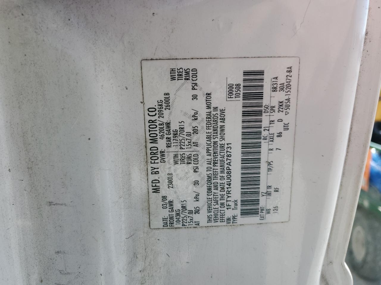 2008 Ford Ranger Super Cab VIN: 1FTYR14U08PA78731 Lot: 91078755