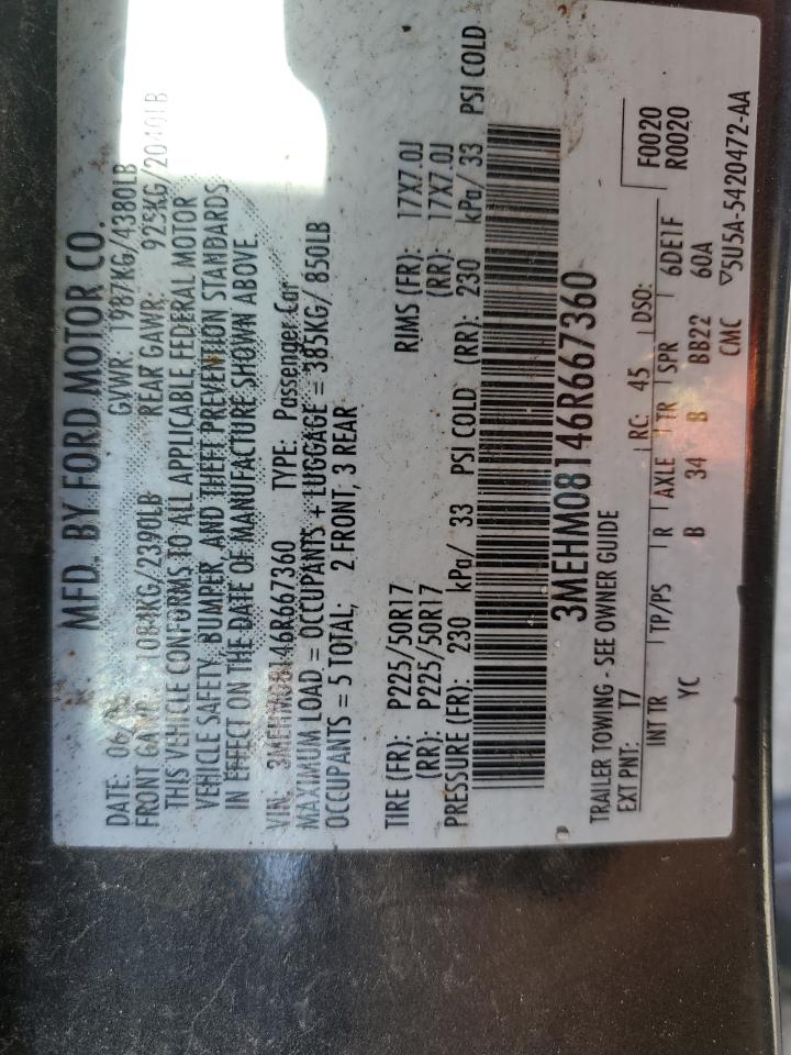 2006 Mercury Milan Premier VIN: 3MEHM08146R667360 Lot: 91364405