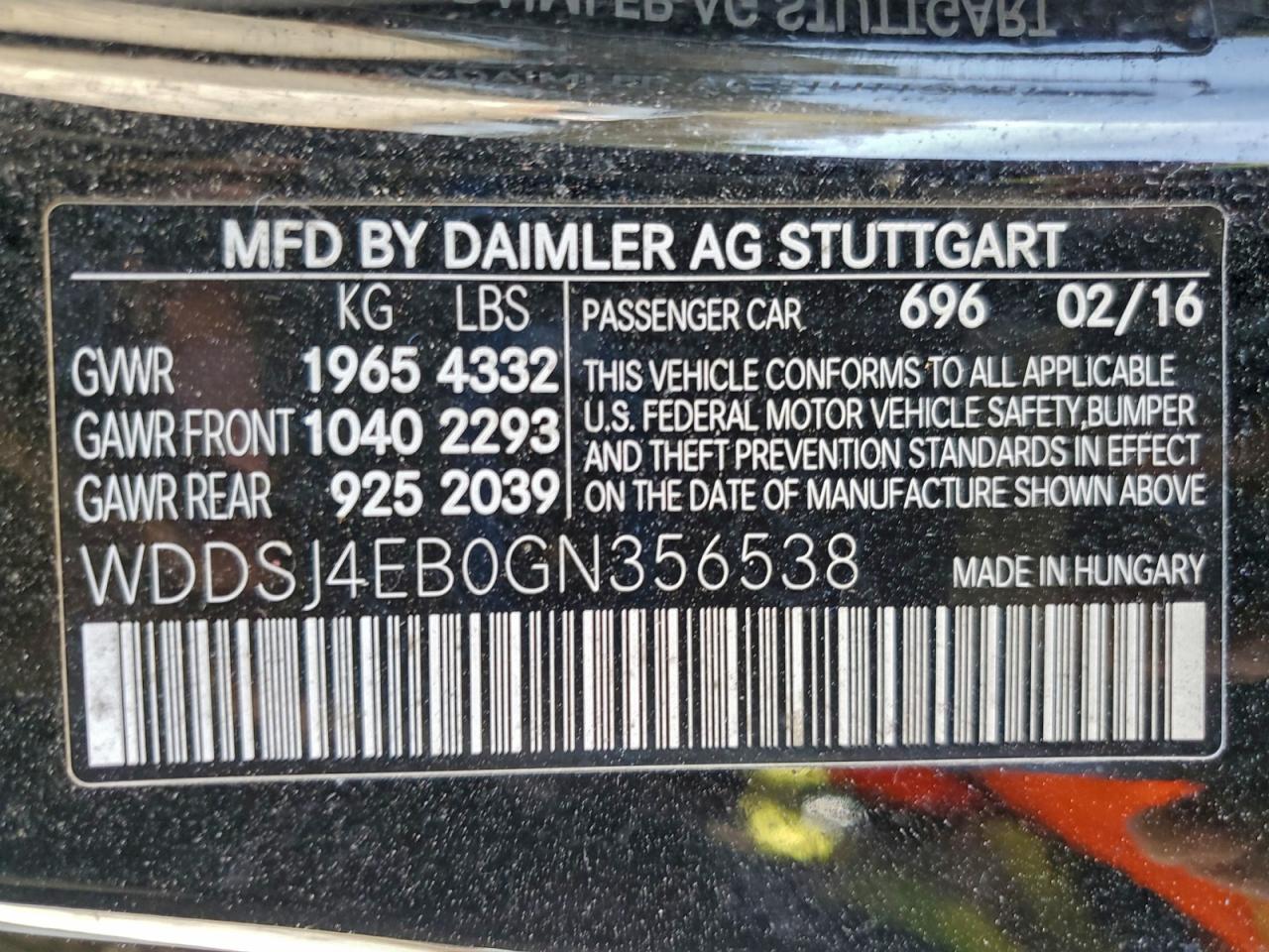 2016 Mercedes-Benz Cla 250 VIN: WDDSJ4EB0GN356538 Lot: 92996735