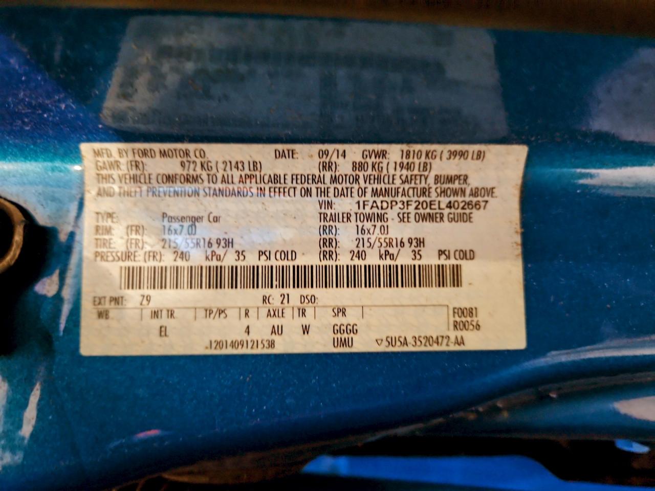 2014 Ford Focus Se VIN: 1FADP3F20EL402667 Lot: 93982565