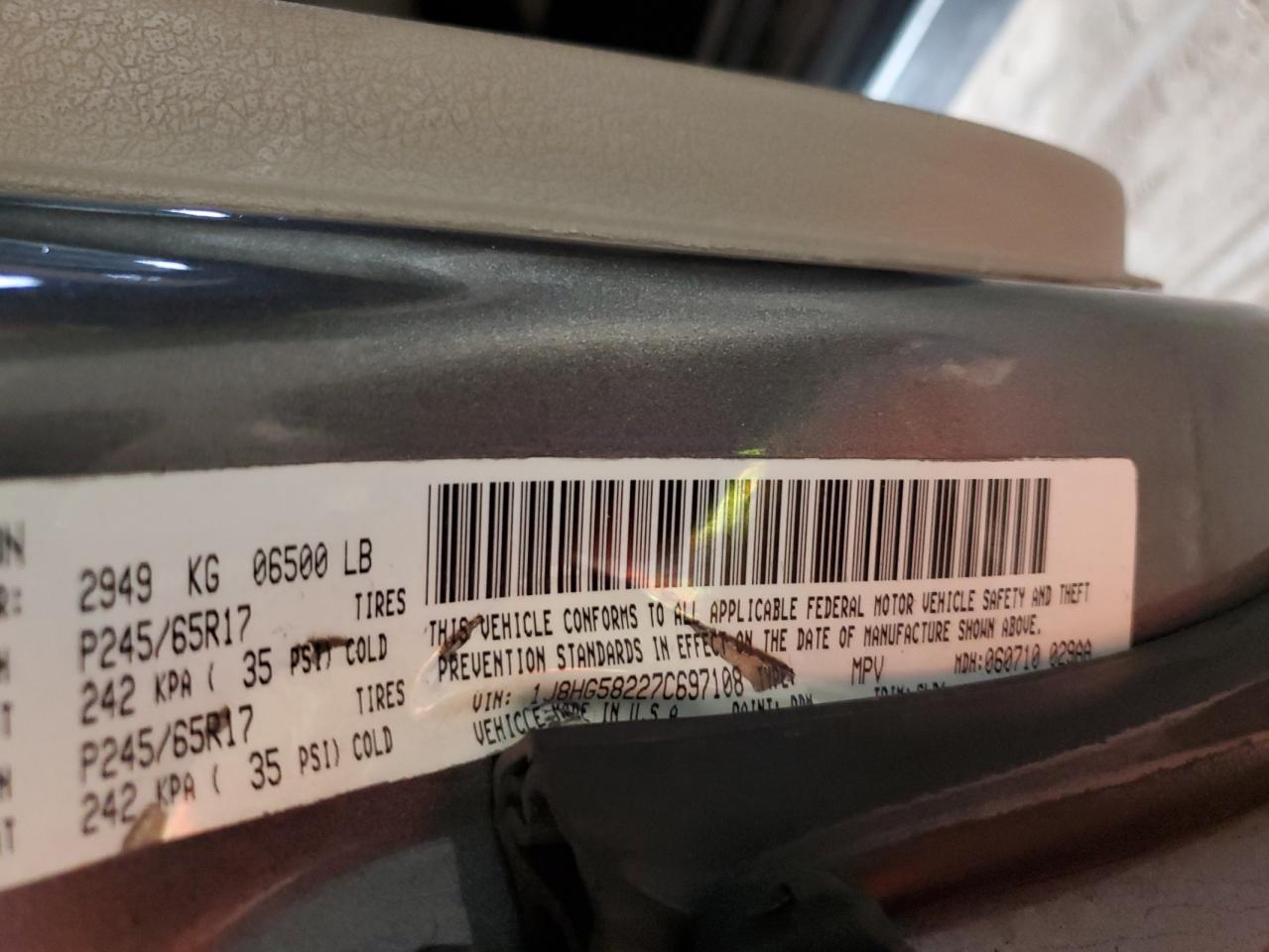 2007 Jeep Commander Limited VIN: 1J8HG58227C697108 Lot: 93079835