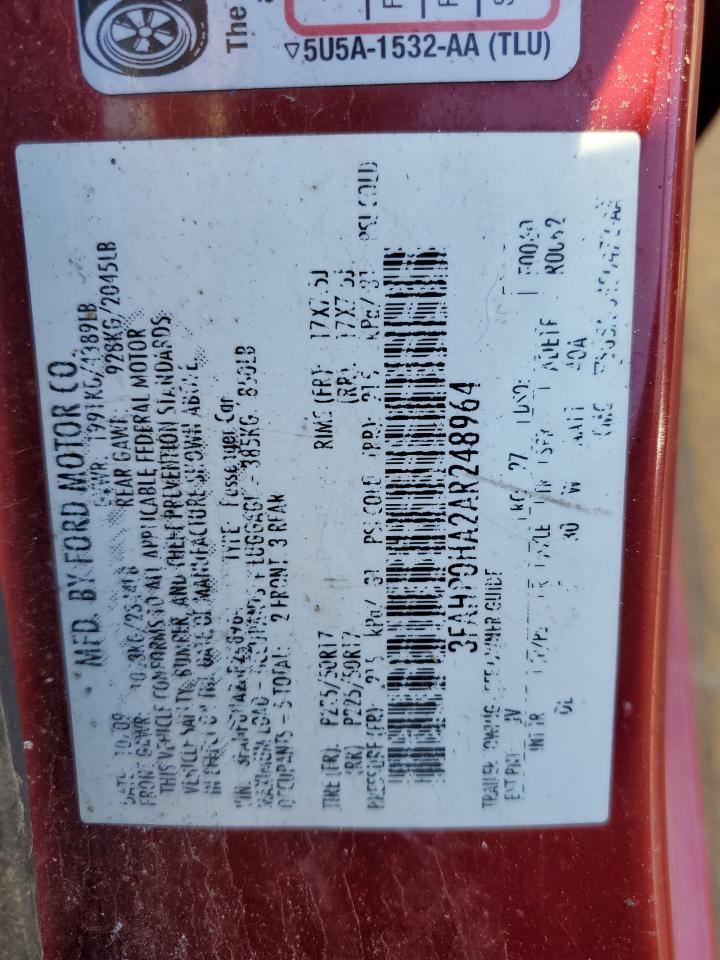 2010 Ford Fusion Se VIN: 3FAHP0HA2AR248964 Lot: 92939285