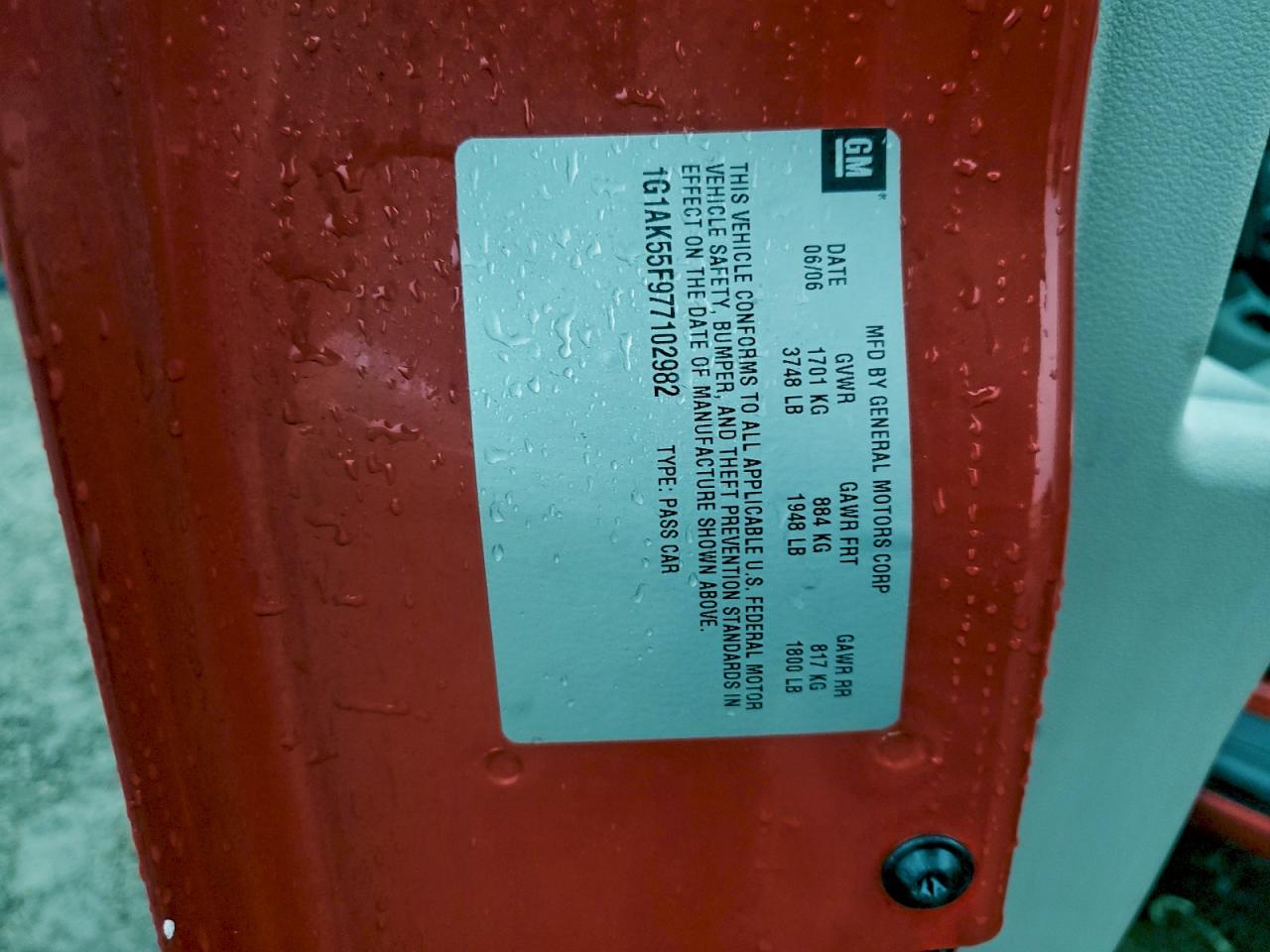 2007 Chevrolet Cobalt Ls VIN: 1G1AK55F977102982 Lot: 94503735