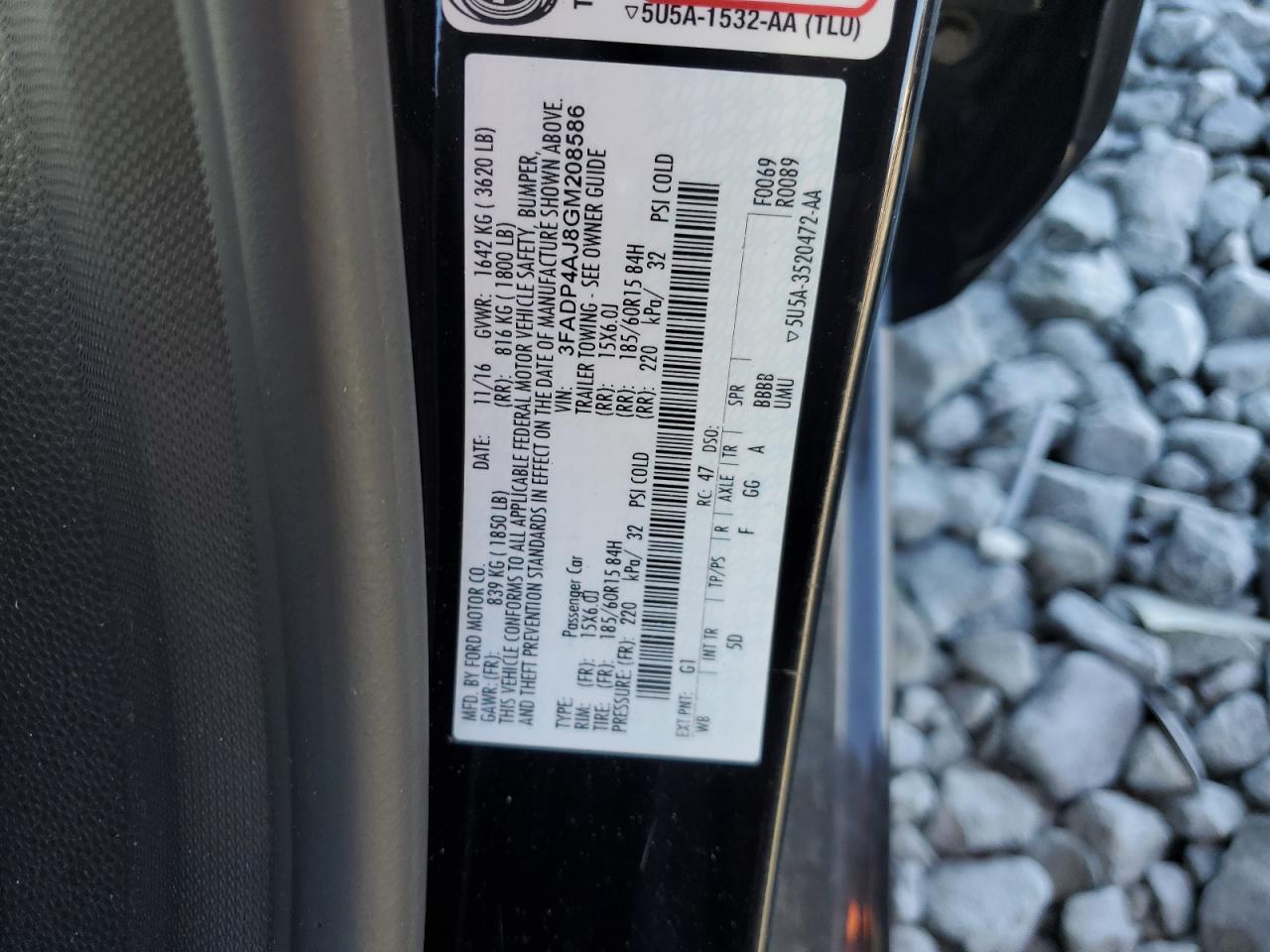 2016 Ford Fiesta S VIN: 3FADP4AJ8GM208586 Lot: 93075115