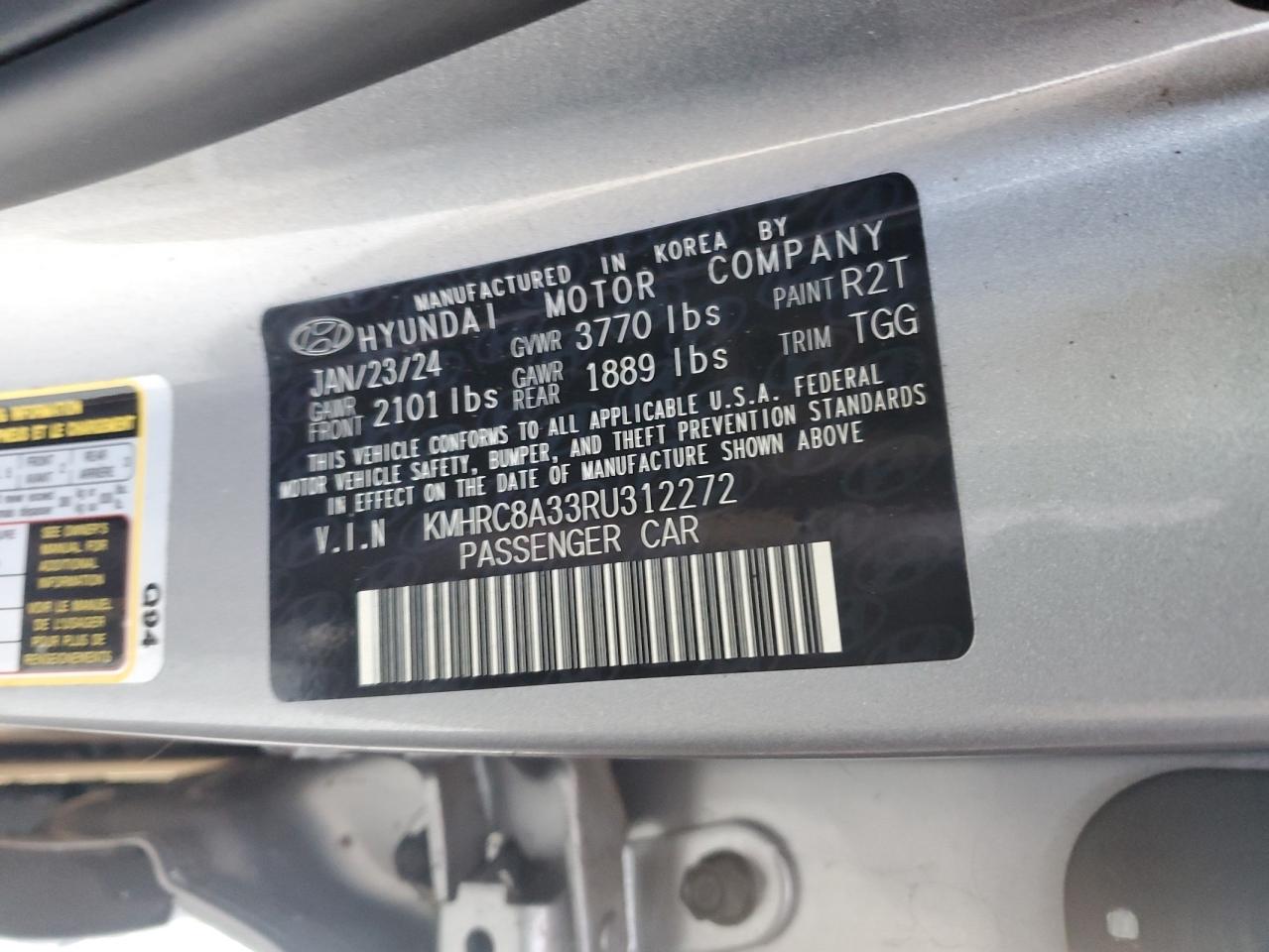 2024 Hyundai Venue Sel VIN: KMHRC8A33RU312272 Lot: 91475855