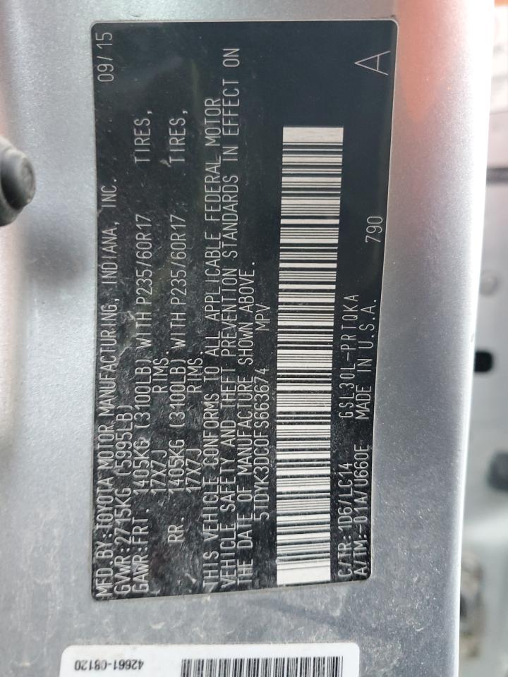 2015 Toyota Sienna Xle VIN: 5TDYK3DC0FS663674 Lot: 93526775