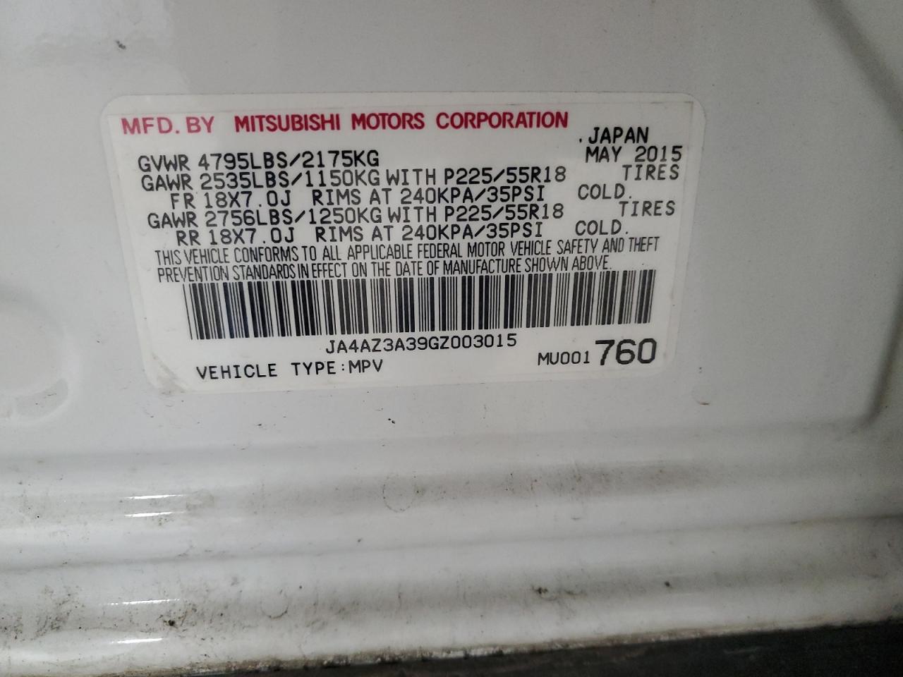 2016 Mitsubishi Outlander Se VIN: JA4AZ3A39GZ003015 Lot: 93011275