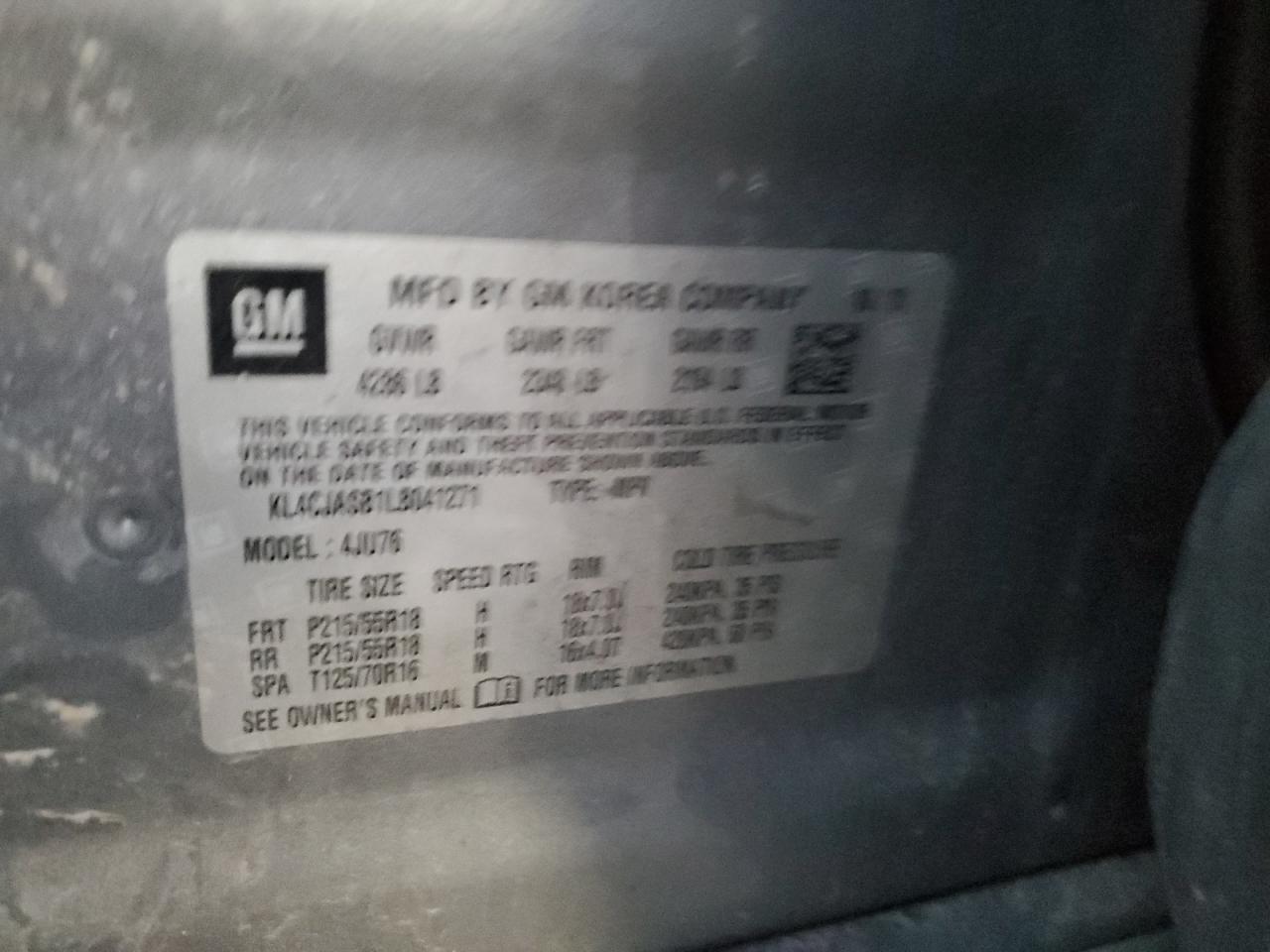 2020 Buick Encore Preferred VIN: KL4CJASB1LB041271 Lot: 92351855