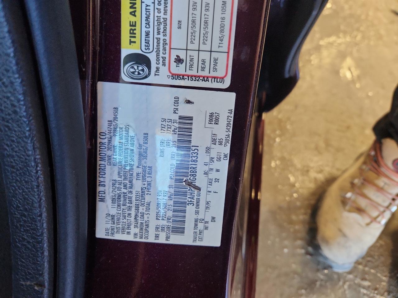 2011 Ford Fusion Se VIN: 3FAHP0HG8BR183351 Lot: 91059635