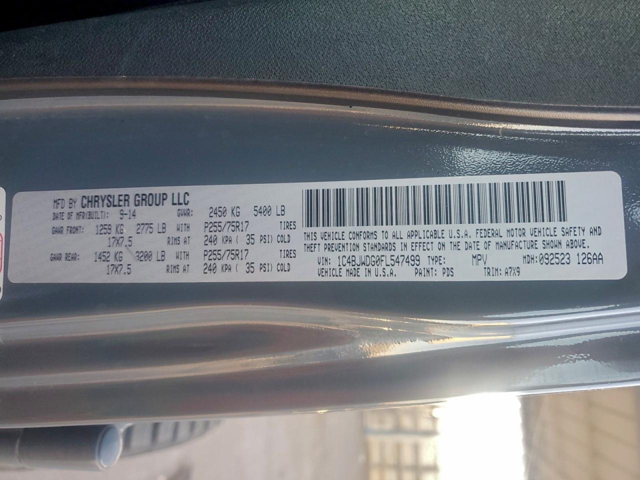 2015 Jeep Wrangler Unlimited Sport VIN: 1C4BJWDG0FL547499 Lot: 94805025