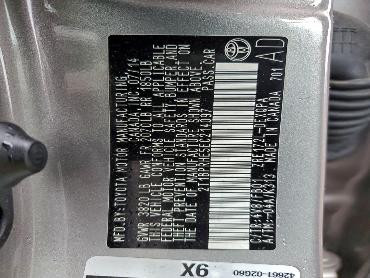 2014 Toyota Corolla Eco VIN: 2T1BPRHE5EC214097 Lot: 93316465