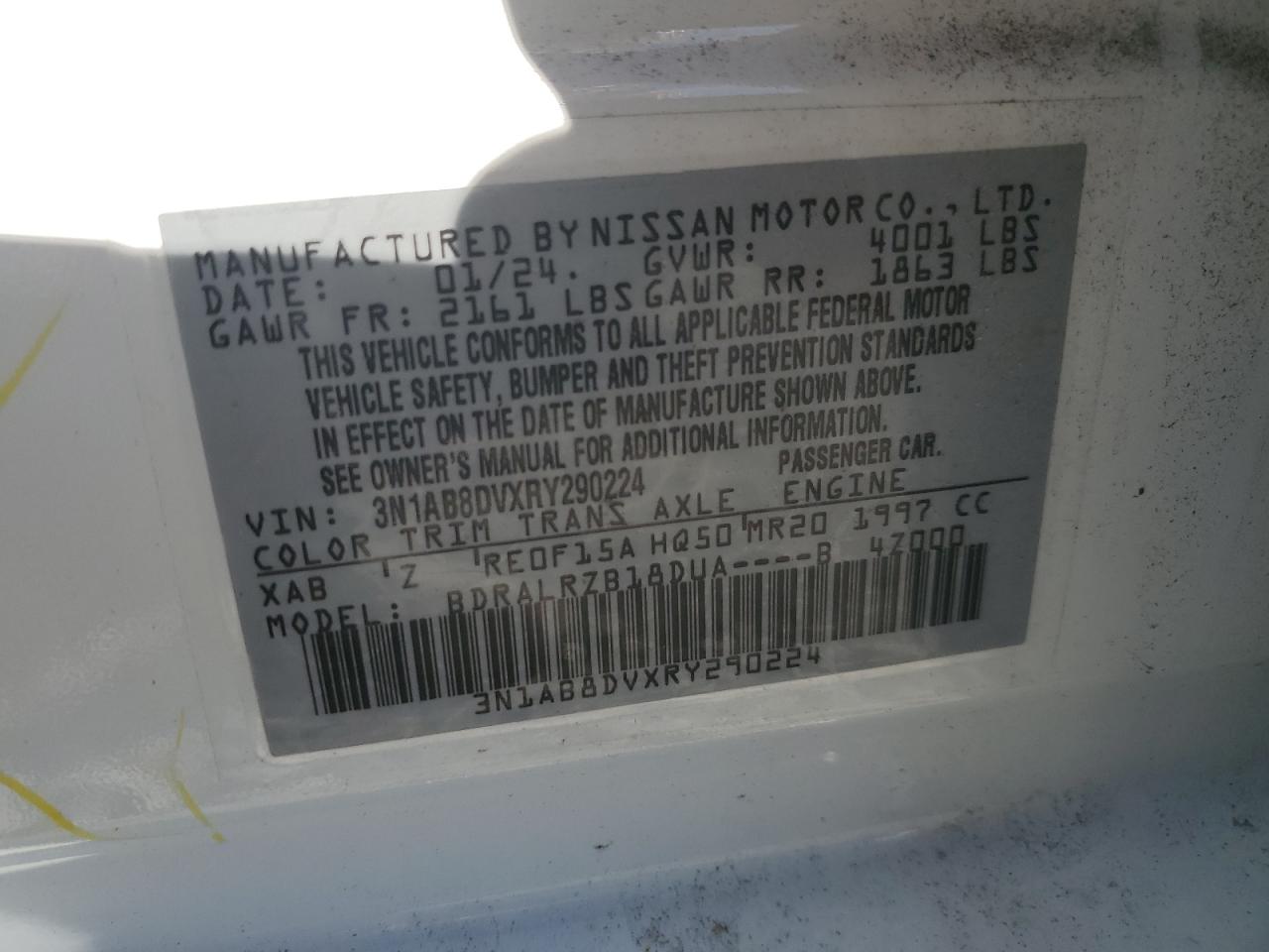 2024 Nissan Sentra Sr VIN: 3N1AB8DVXRY290224 Lot: 91118055