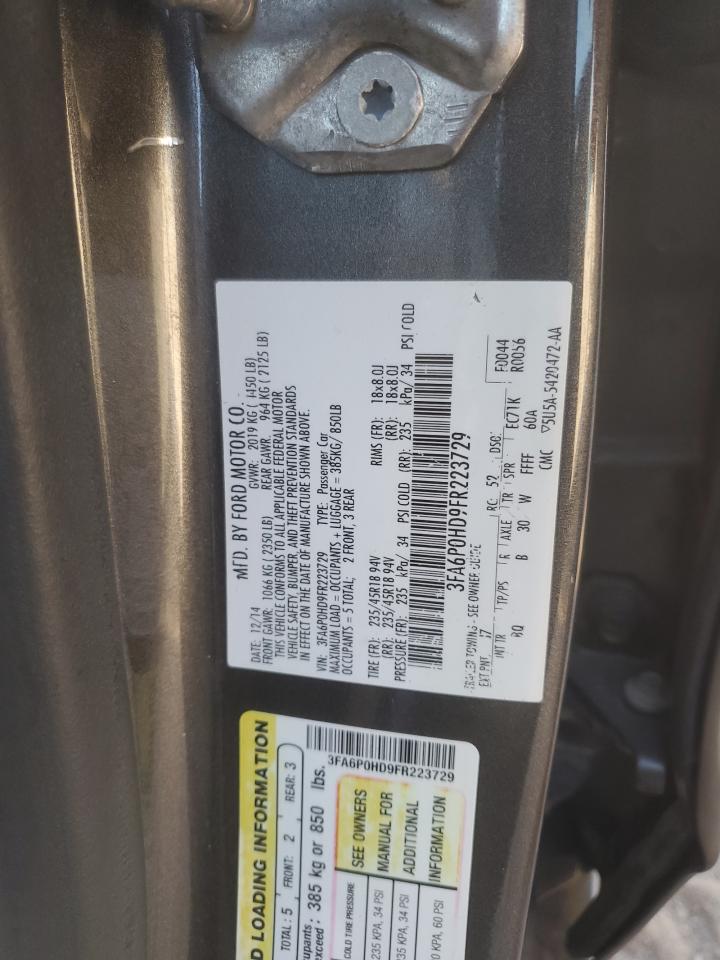 2015 Ford Fusion Se VIN: 3FA6P0HD9FR223729 Lot: 93290805