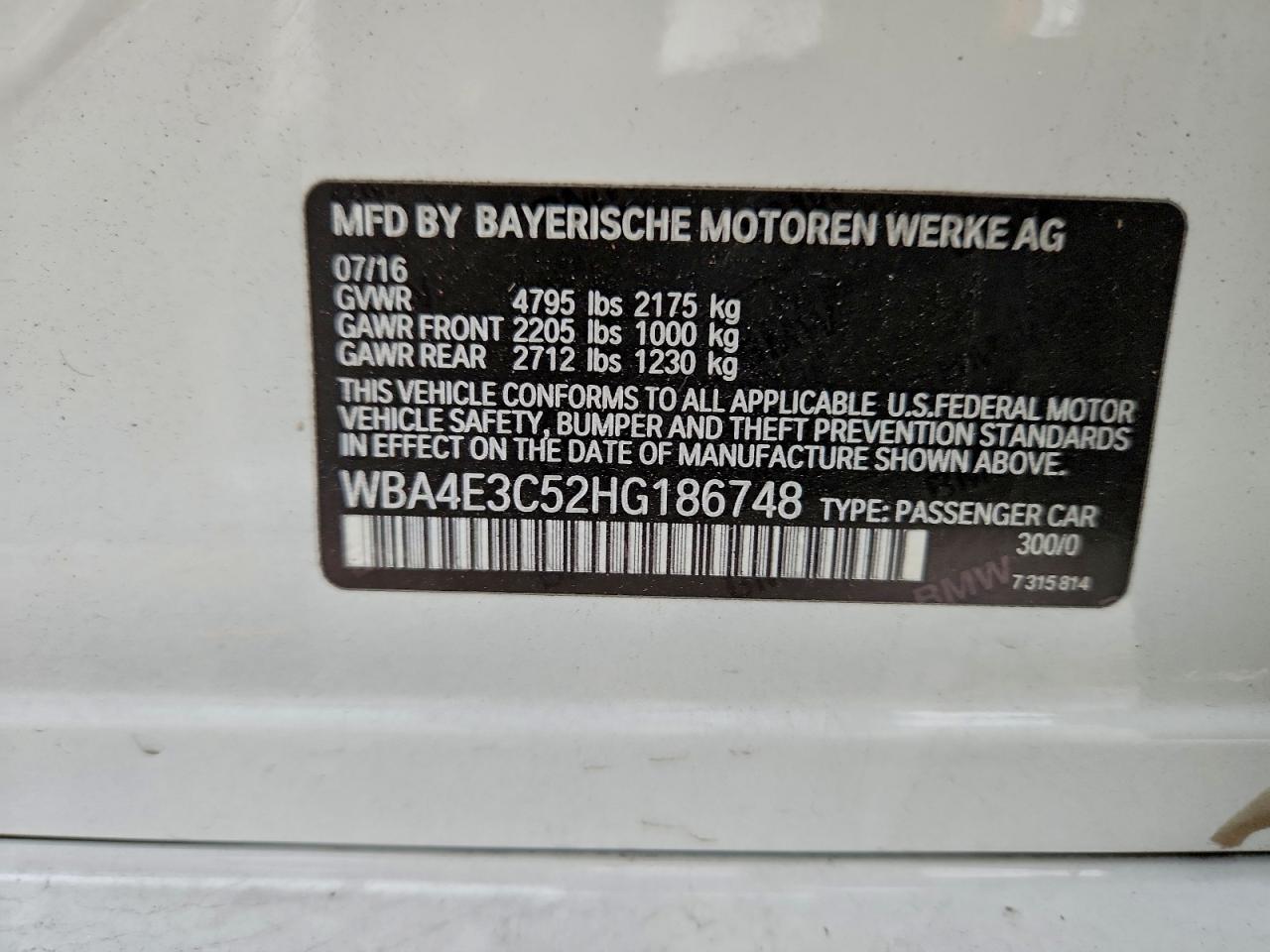 2017 BMW 440I Gran Coupe VIN: WBA4E3C52HG186748 Lot: 94194255