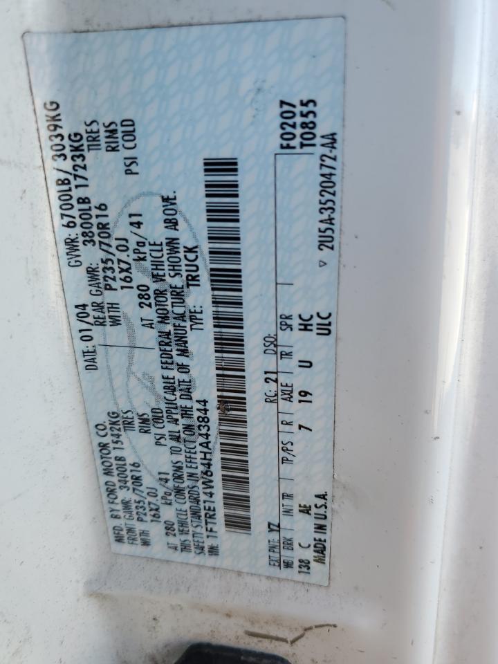 2004 Ford Econoline E150 Van VIN: 1FTRE14W64HA43844 Lot: 92843745