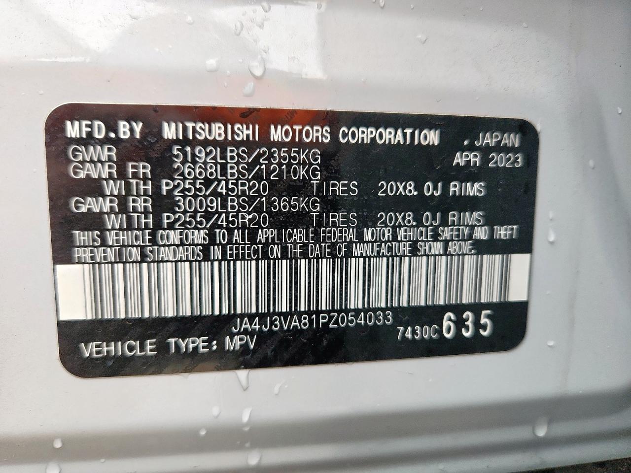 2023 Mitsubishi Outlander Sel VIN: JA4J3VA81PZ054033 Lot: 90865825