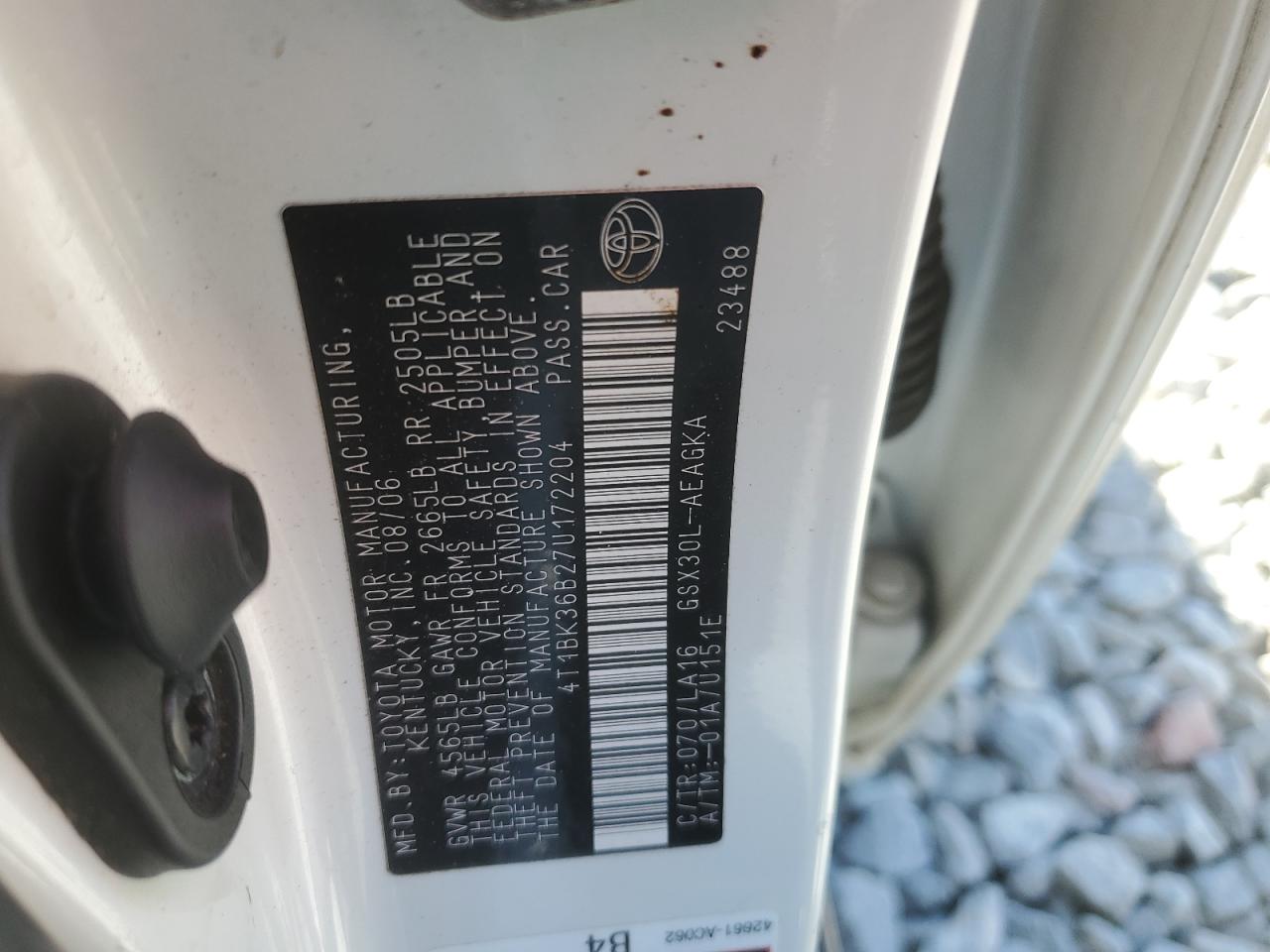 2007 Toyota Avalon Xl VIN: 4T1BK36B27U172204 Lot: 92396425