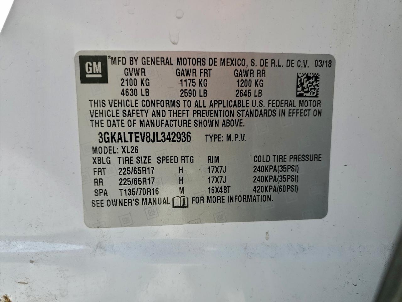 2018 GMC Terrain Sle VIN: 3GKALTEV8JL342936 Lot: 91048825