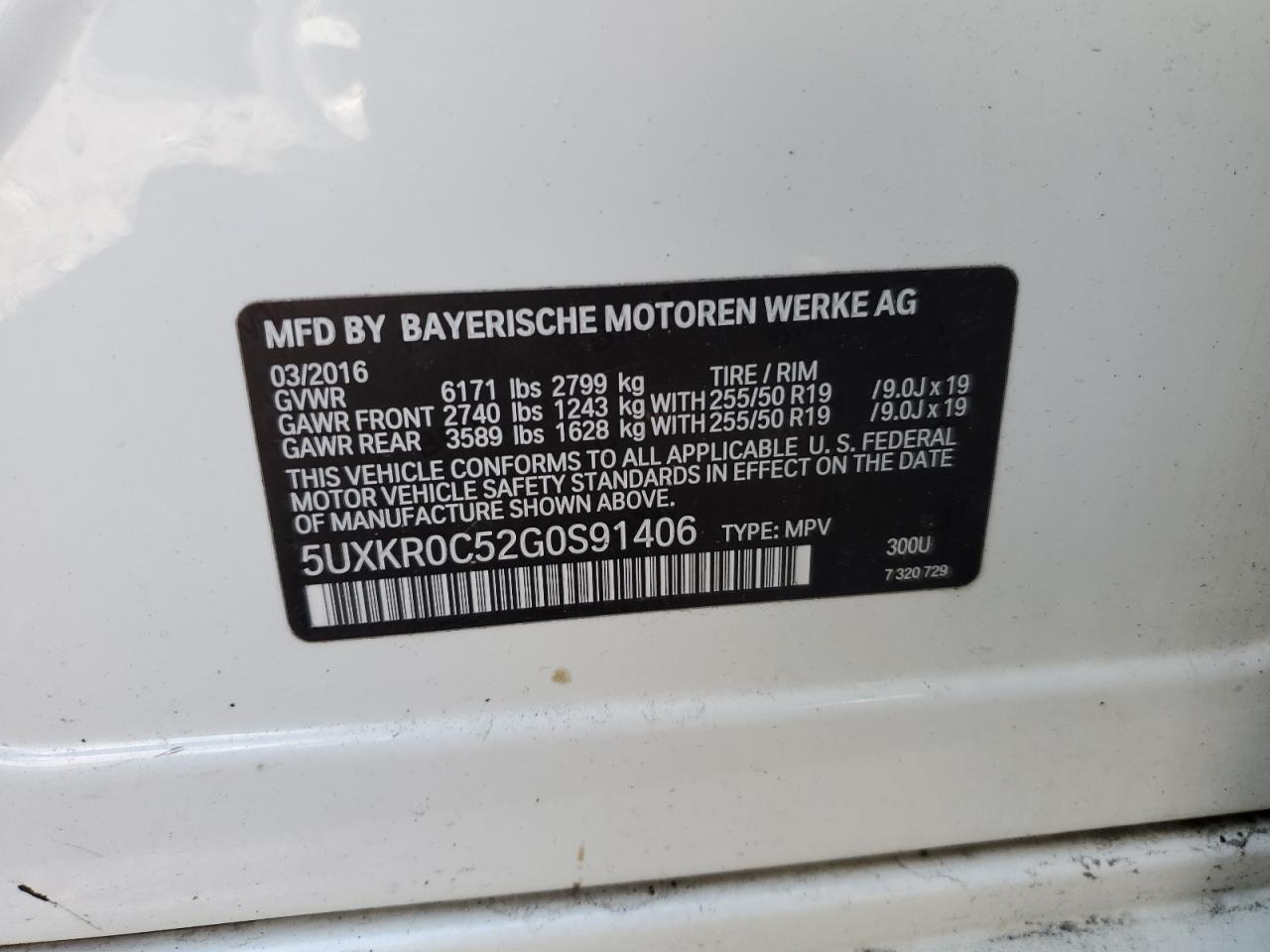 2016 BMW X5 xDrive35I VIN: 5UXKR0C52G0S91406 Lot: 91694095