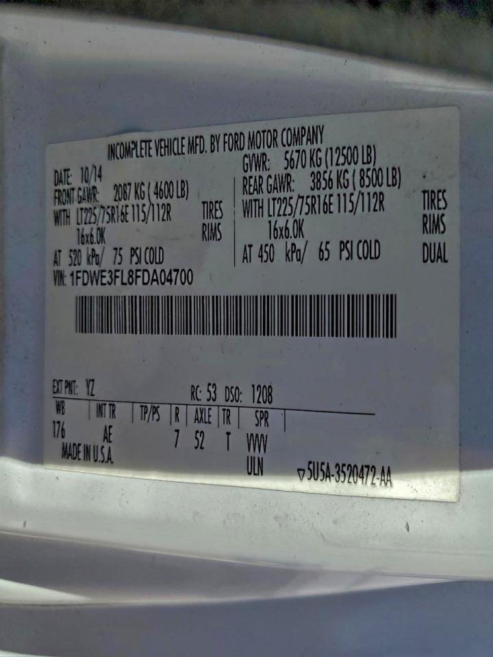 2015 Ford E350 Box Truck VIN: 1FDWE3FL8FDA04700 Lot: 92672485