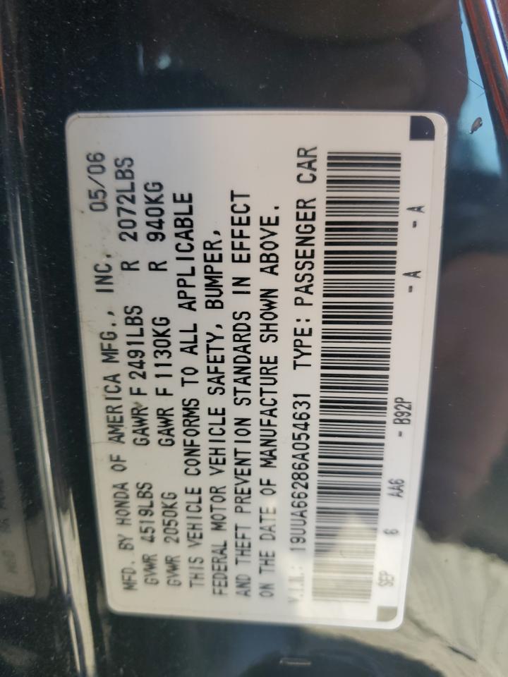 2006 Acura 3.2Tl VIN: 19UUA66286A054631 Lot: 92016395