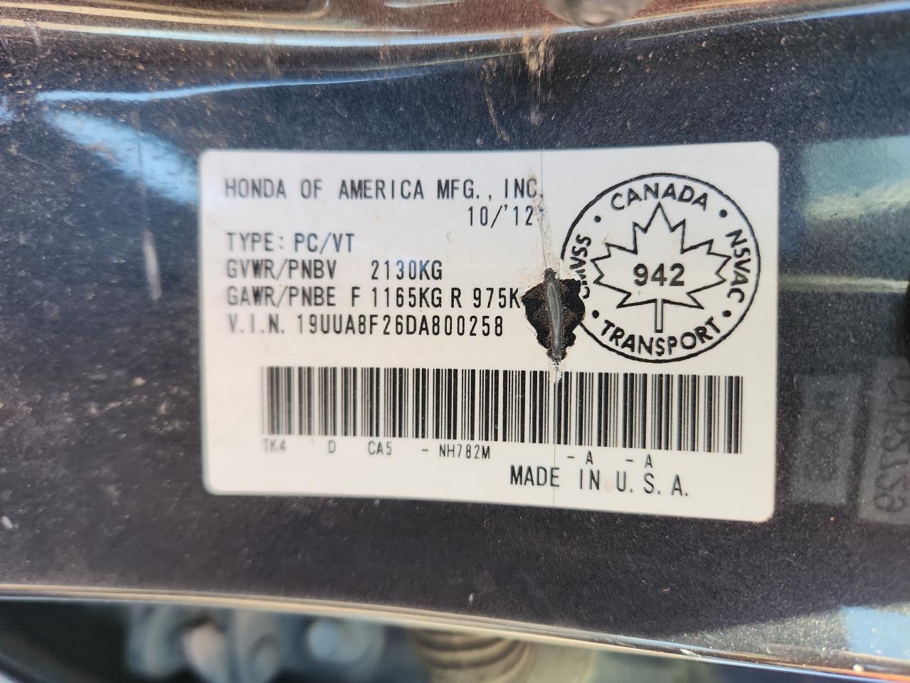 2013 Acura Tl VIN: 19UUA8F26DA800258 Lot: 89679395