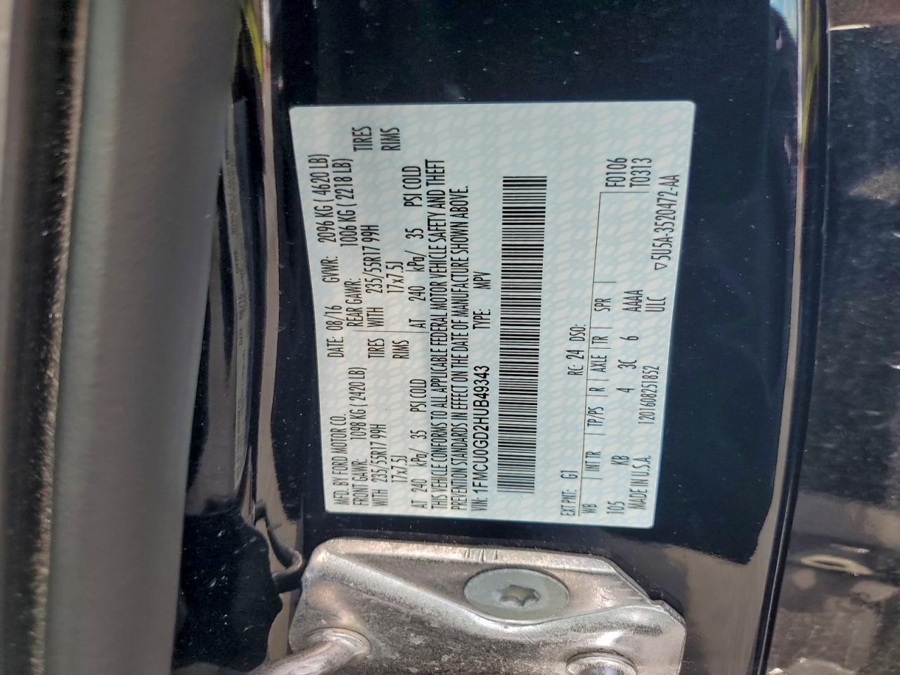 2017 Ford Escape Se VIN: 1FMCU0GD2HUB49343 Lot: 94560675