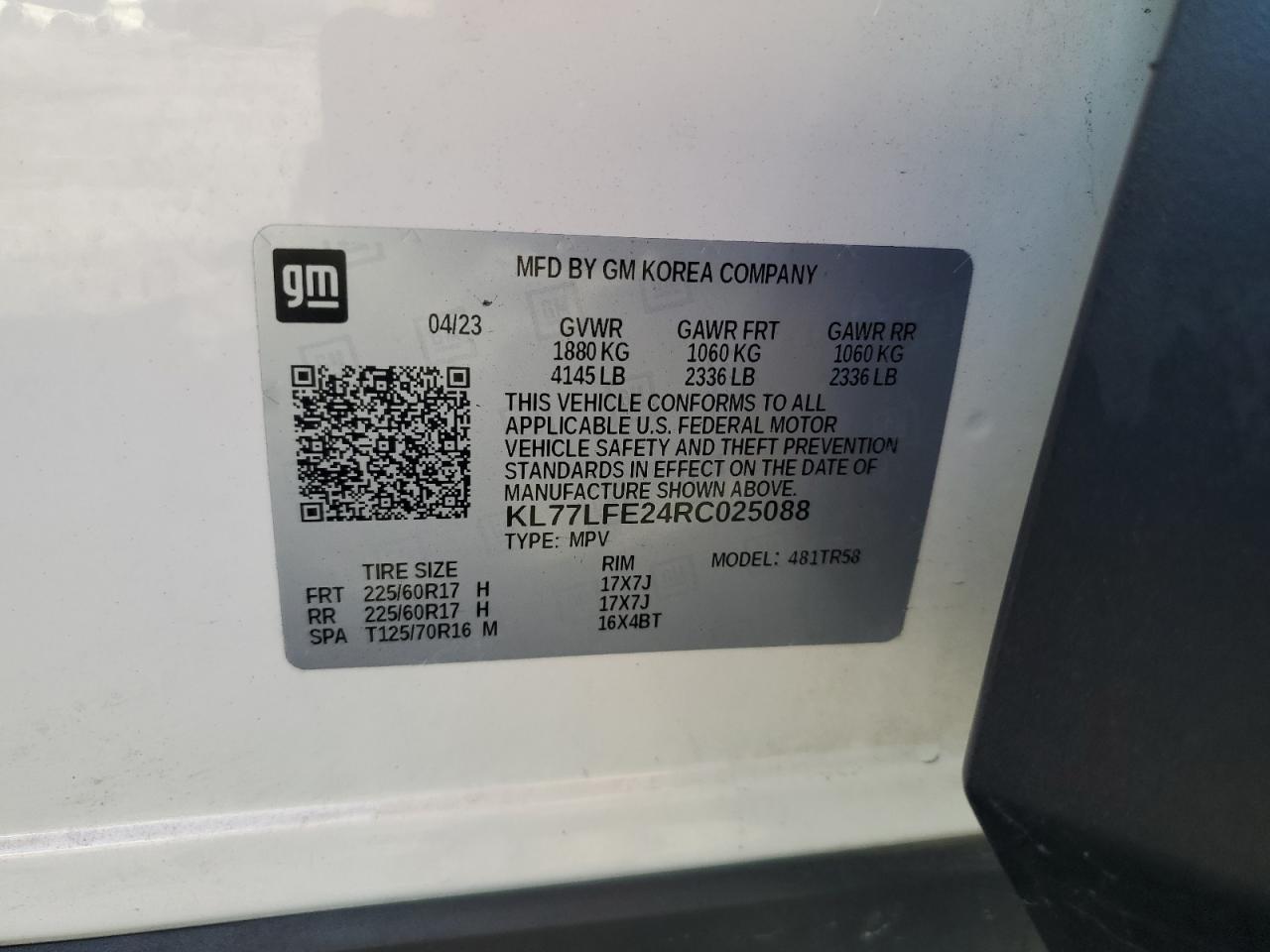 2024 Chevrolet Trax Ls VIN: KL77LFE24RC025088 Lot: 92592805