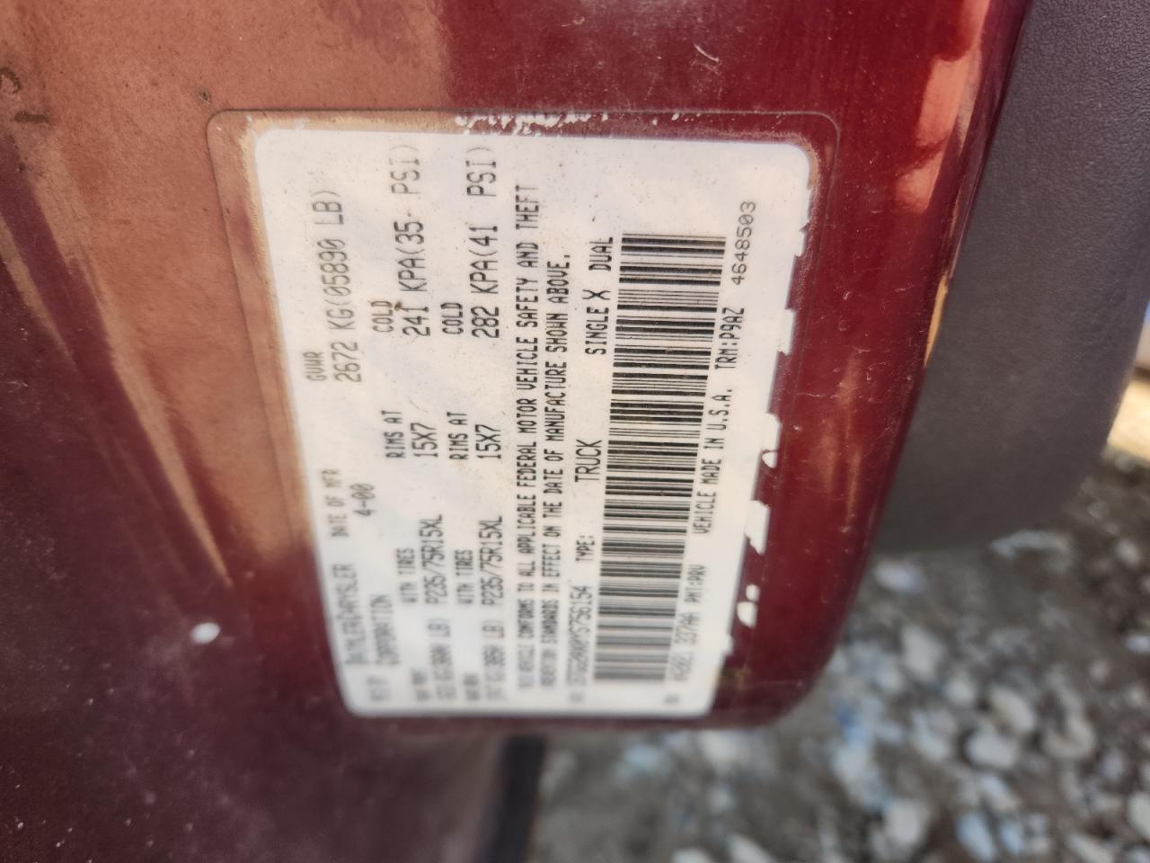 2000 Dodge Dakota Quad VIN: 1B7GG2AX0YS756154 Lot: 91563215