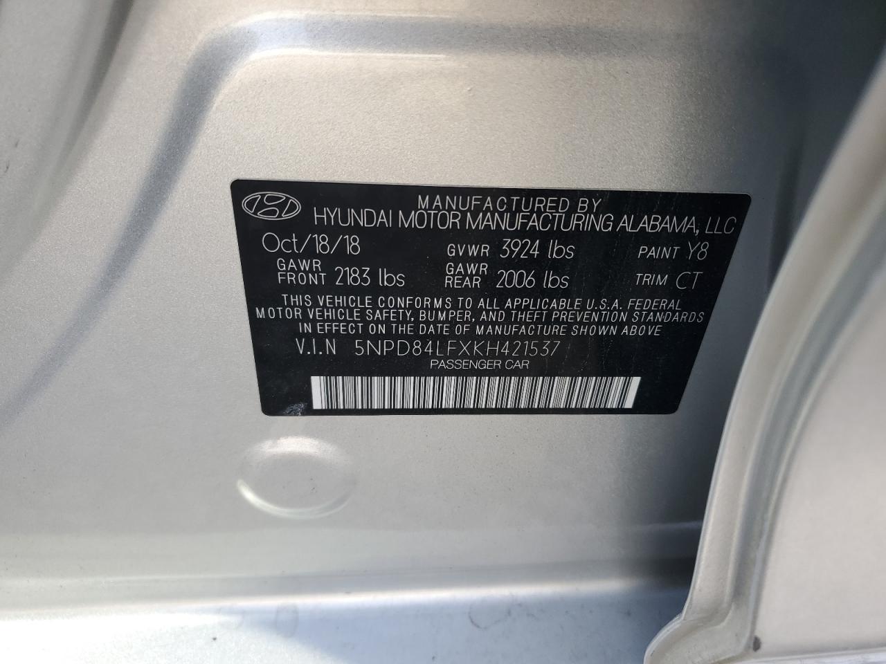 2019 Hyundai Elantra Sel VIN: 5NPD84LFXKH421537 Lot: 92480825