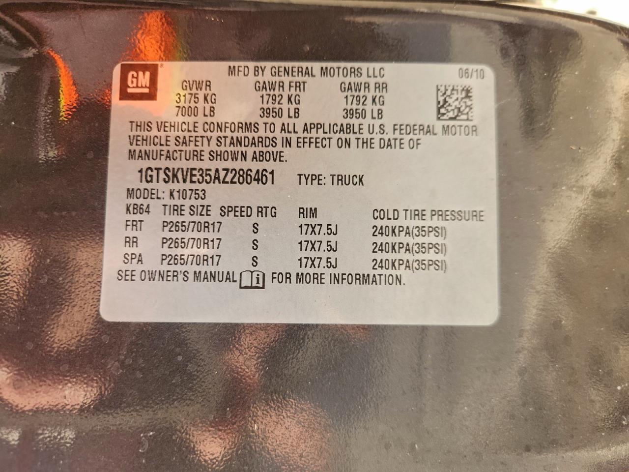 2010 GMC Sierra K1500 Sle VIN: 1GTSKVE35AZ286461 Lot: 93486955