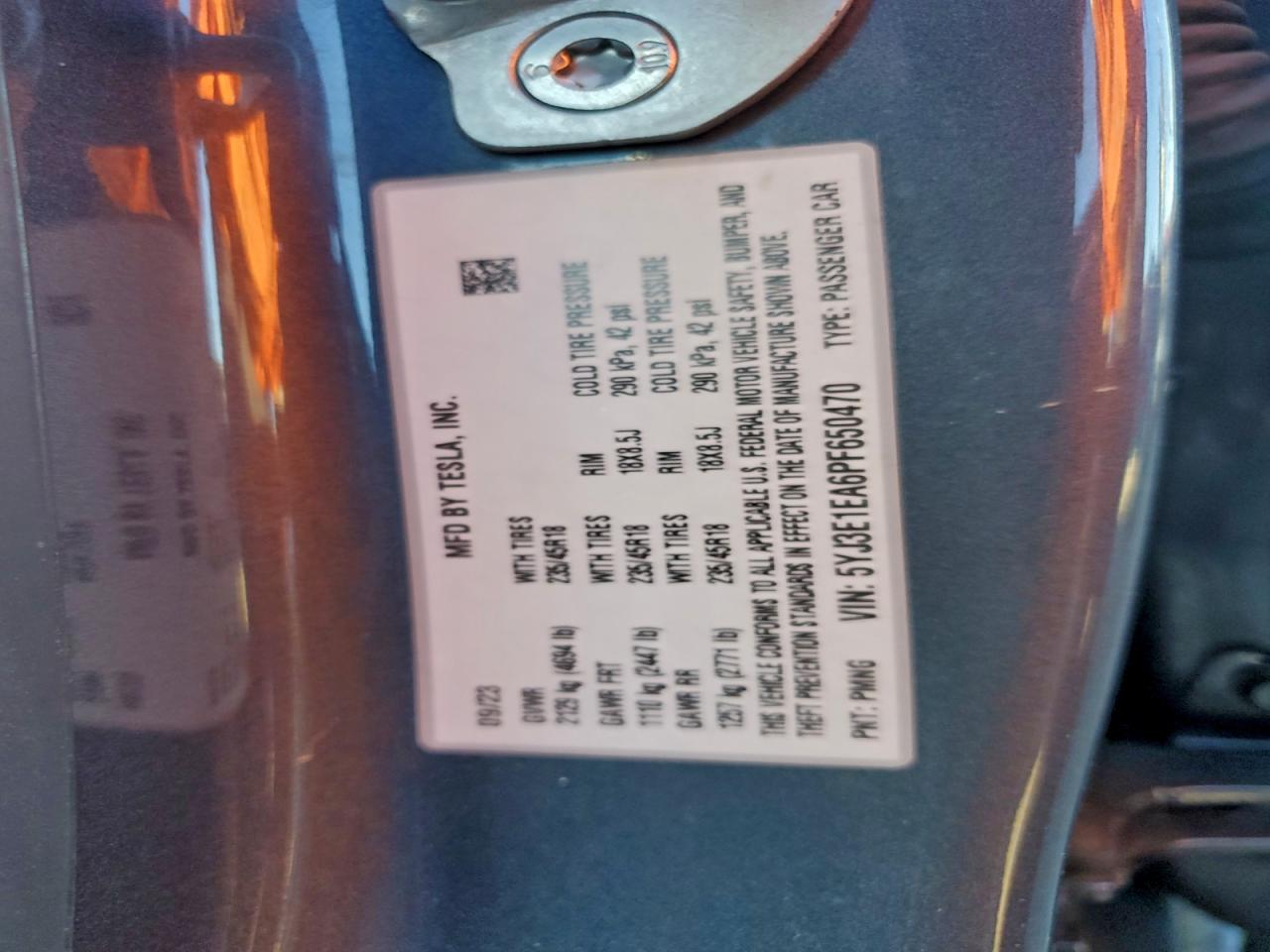 2023 Tesla Model 3 VIN: 5YJ3E1EA6PF650470 Lot: 94355375