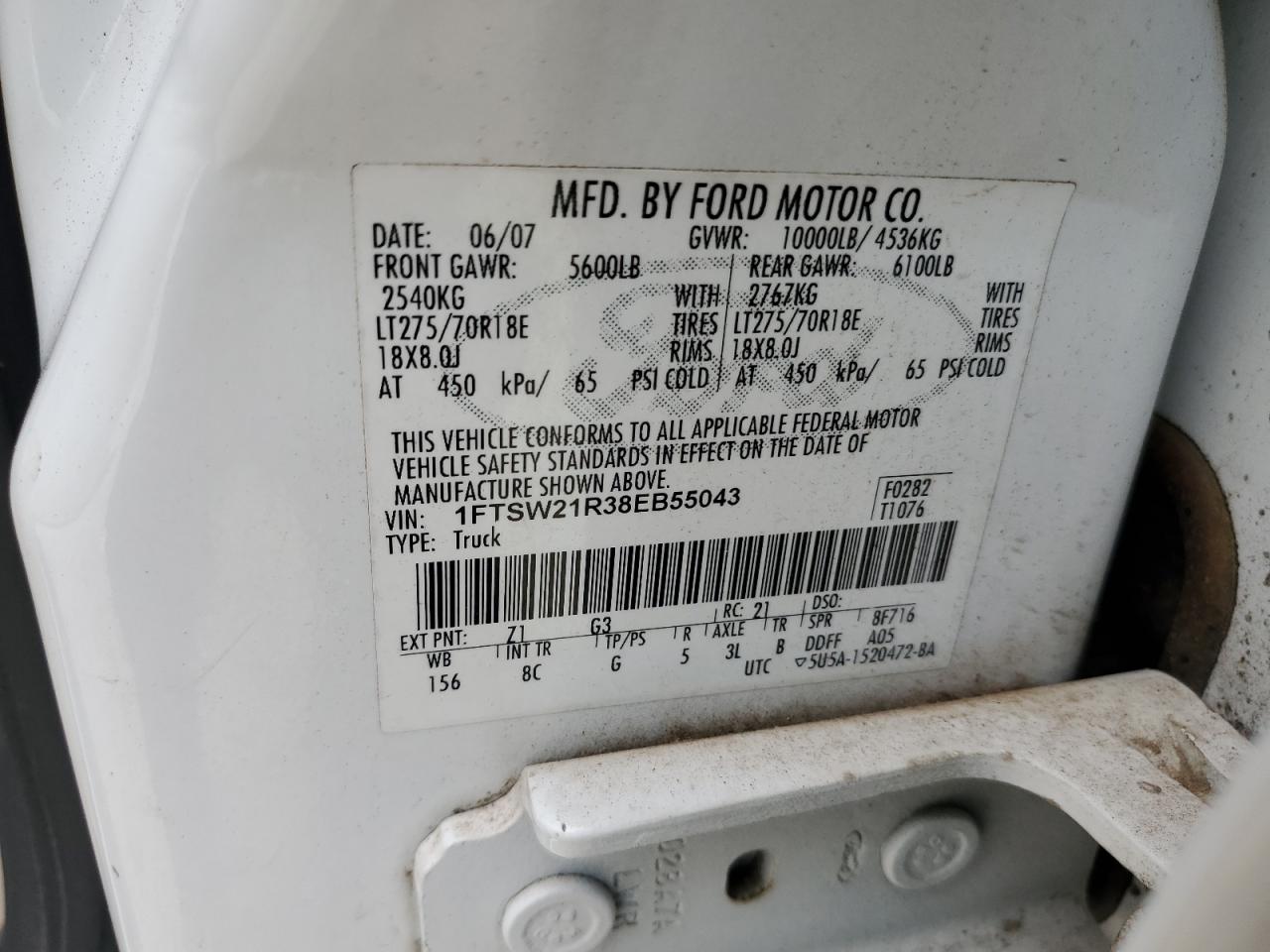 2008 Ford F250 Super Duty VIN: 1FTSW21R38EB55043 Lot: 93162525