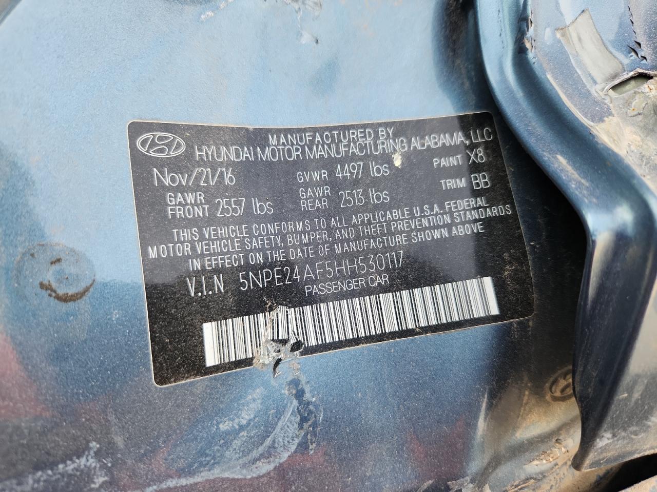 2017 Hyundai Sonata Se VIN: 5NPE24AF5HH530117 Lot: 91004295