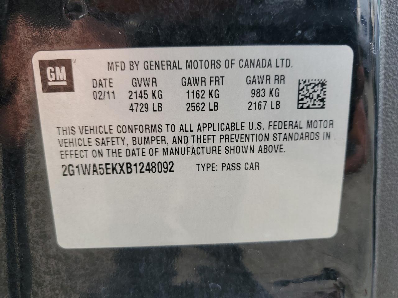 2011 Chevrolet Impala Ls VIN: 2G1WA5EKXB1248092 Lot: 93316115