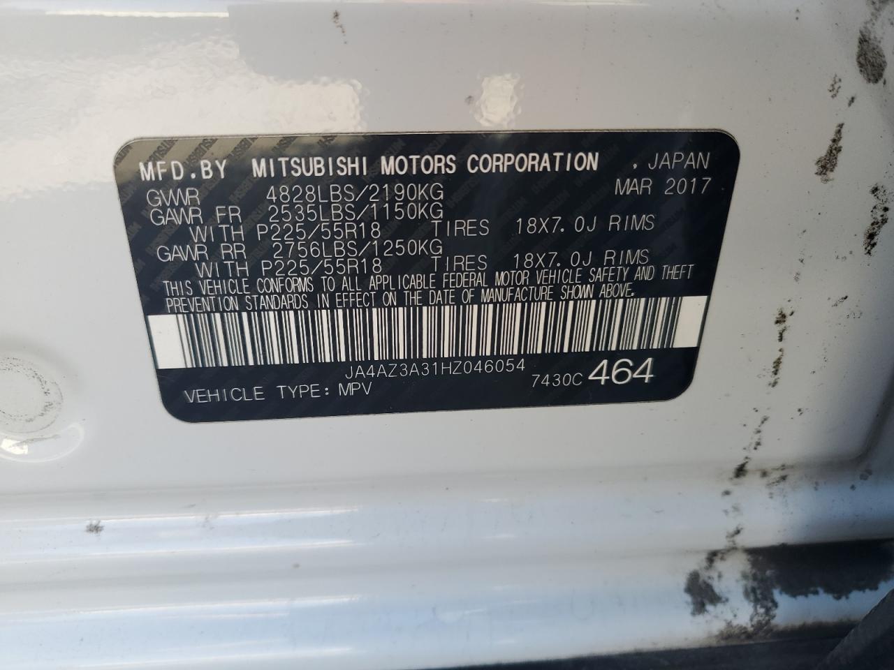 2017 Mitsubishi Outlander Se VIN: JA4AZ3A31HZ046054 Lot: 92913515