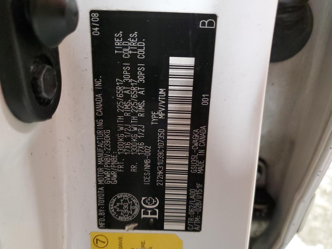 2009 Lexus Rx 350 VIN: 2T2HK31U39C107350 Lot: 91789215