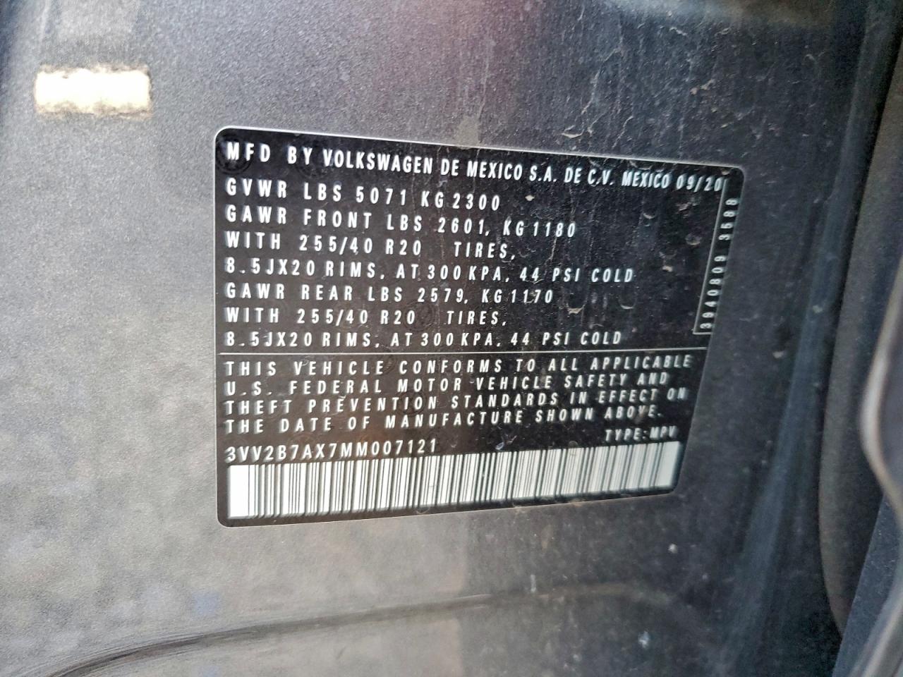 2021 Volkswagen Tiguan Se VIN: 3VV2B7AX7MM007121 Lot: 94181275