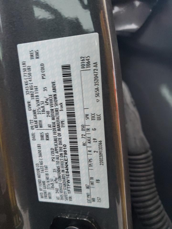 2022 Ford F150 Supercrew VIN: 1FTFW1E84NKE79810 Lot: 92451725