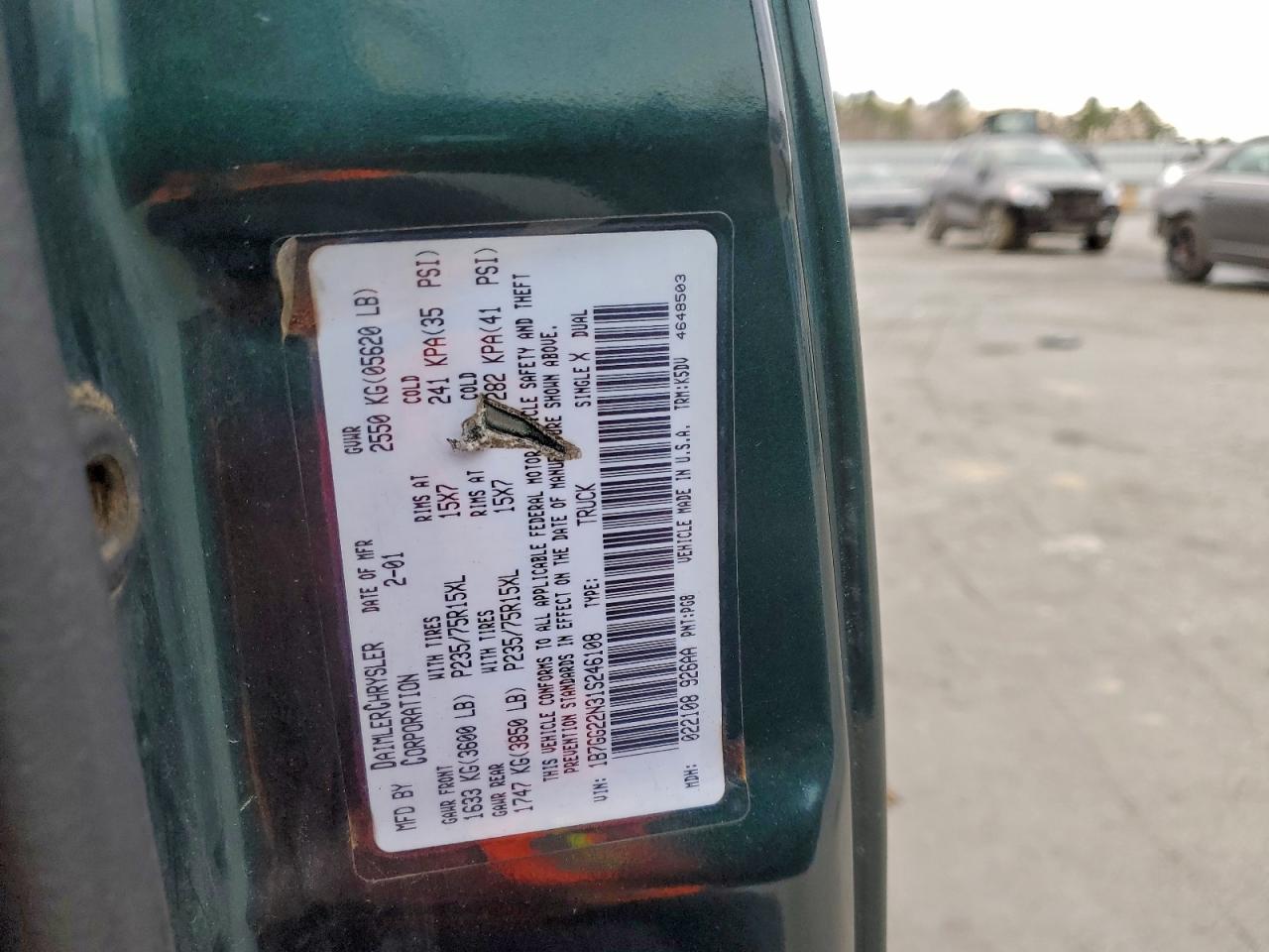 2001 Dodge Dakota VIN: 1B7GG22N31S246108 Lot: 94048425