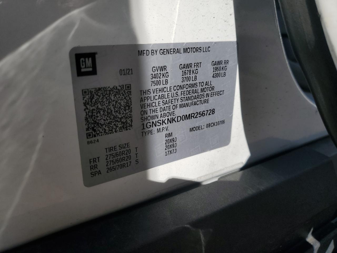 2021 Chevrolet Tahoe K1500 Lt VIN: 1GNSKNKD0MR256728 Lot: 92249655