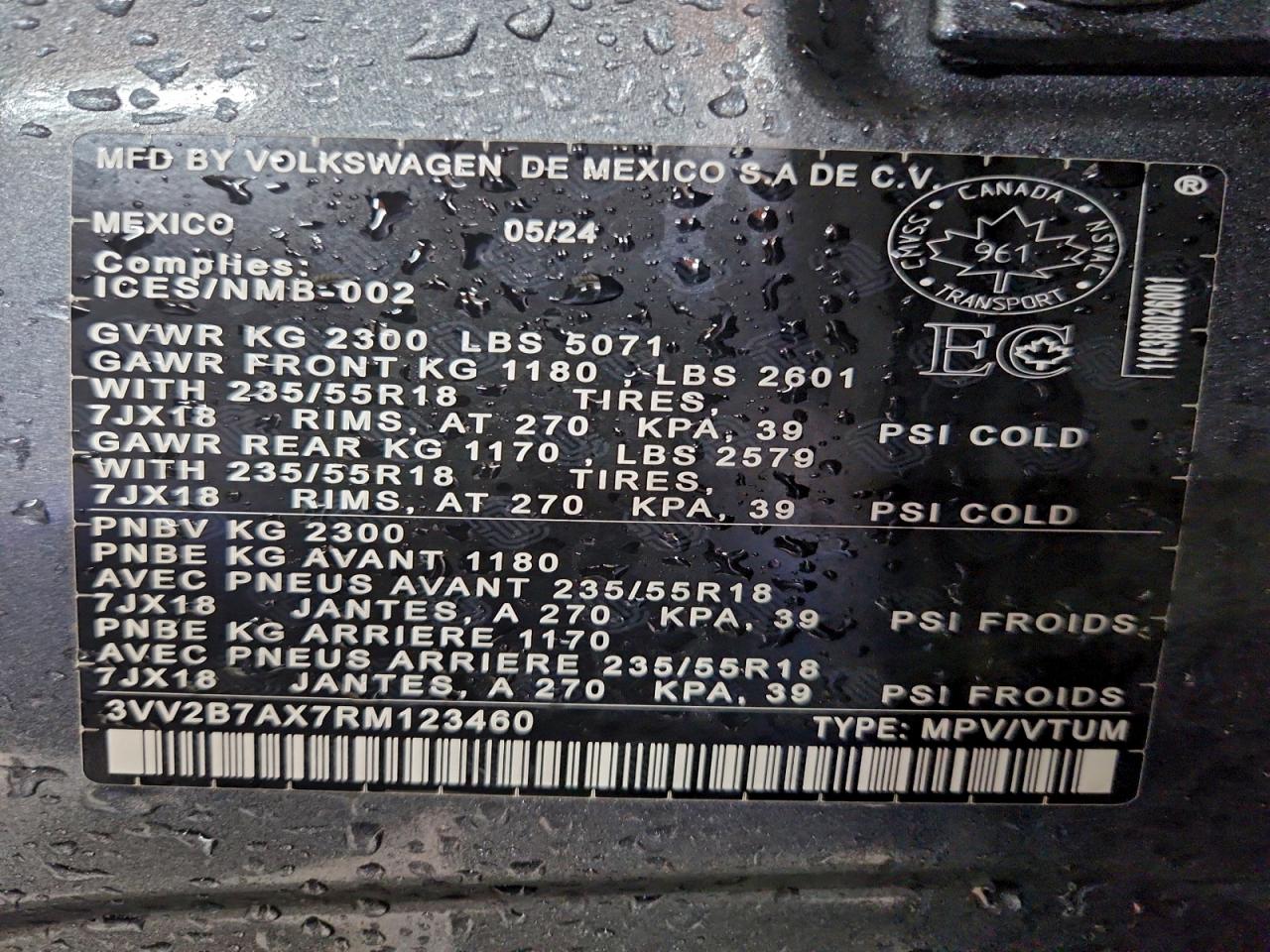 2024 Volkswagen Tiguan Se VIN: 3VV2B7AX7RM123460 Lot: 93765465