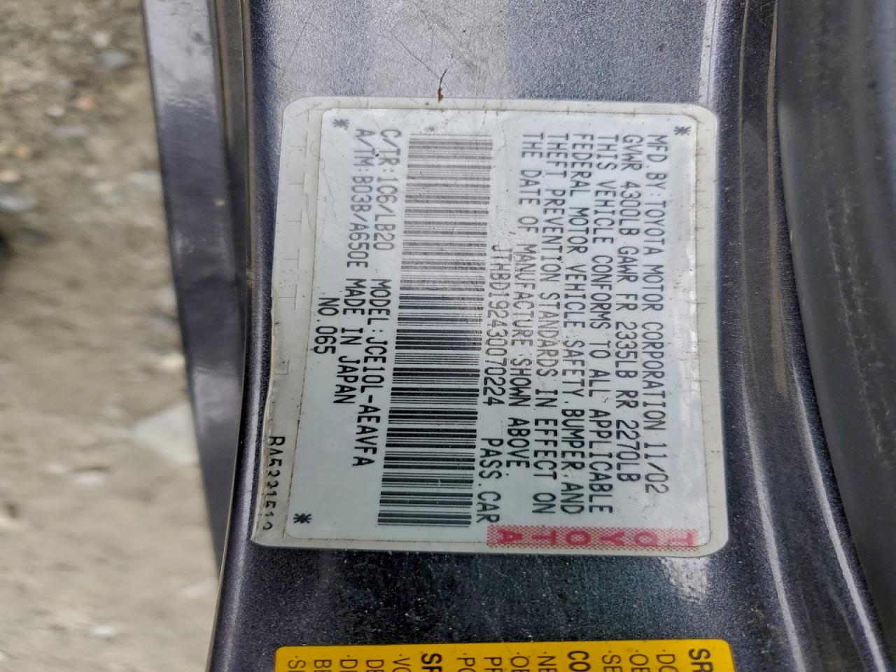 2003 Lexus Is 300 VIN: JTHBD192430070224 Lot: 94136305