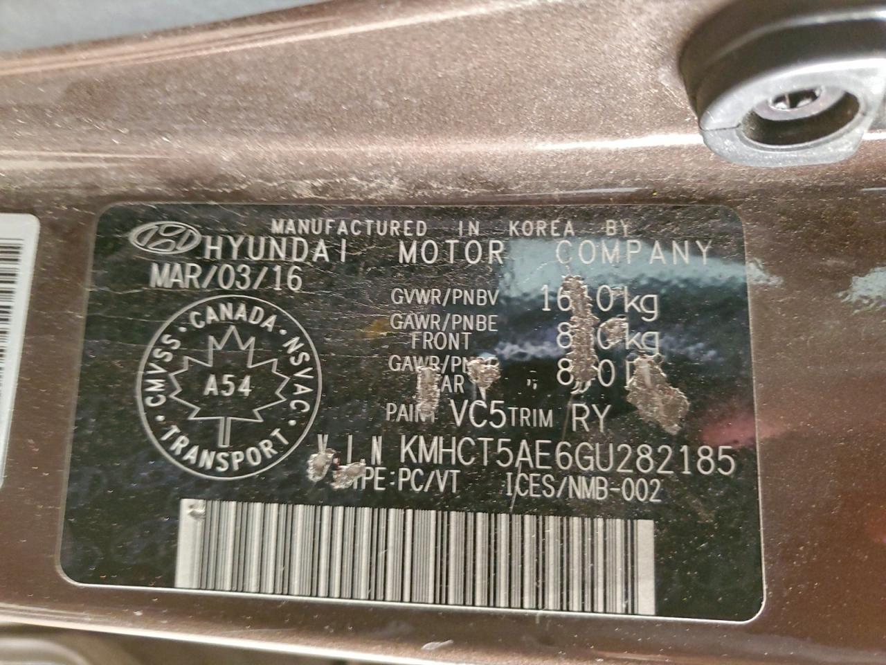 2016 Hyundai Accent Se VIN: KMHCT5AE6GU282185 Lot: 94328115