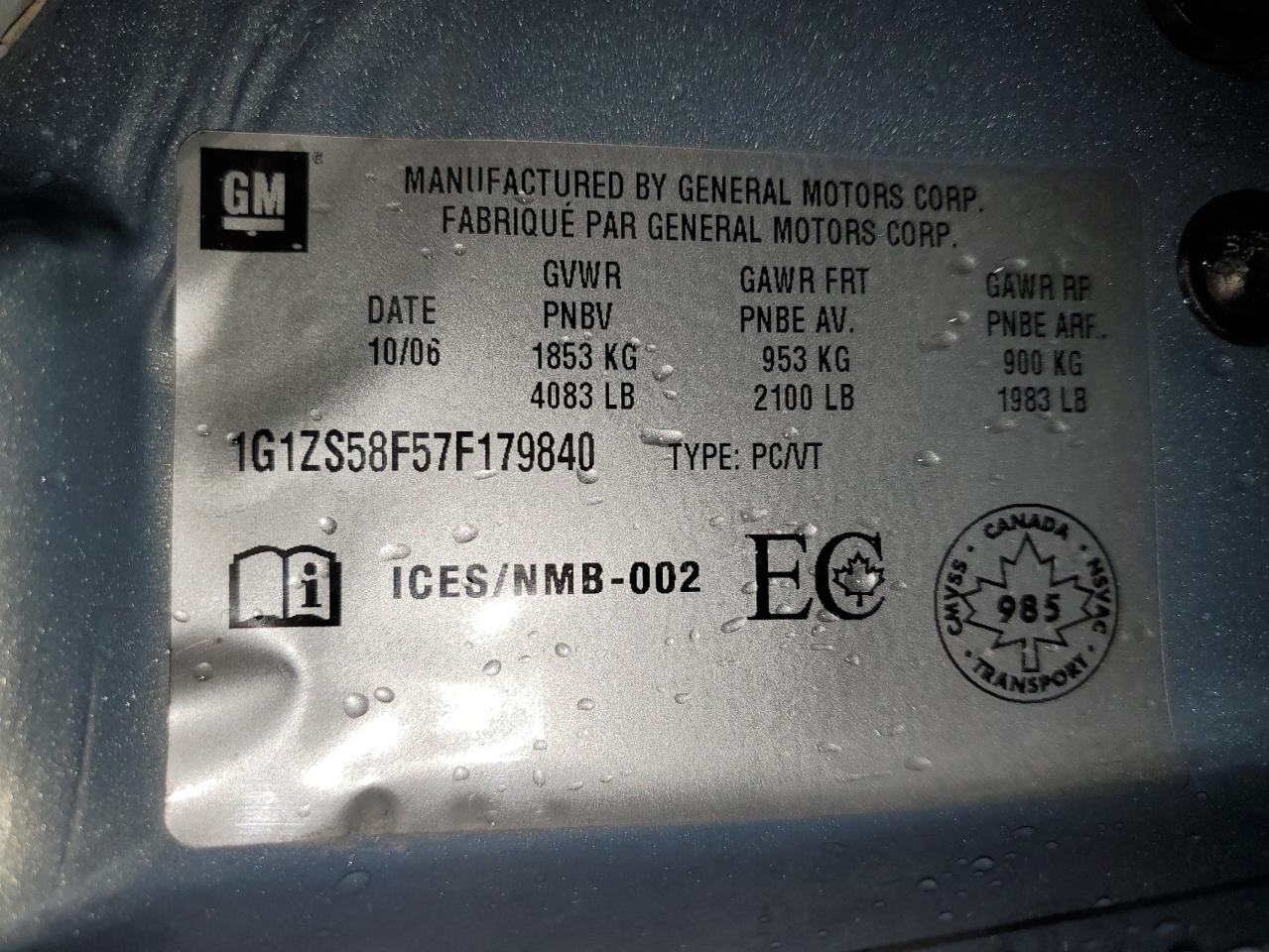 2007 Chevrolet Malibu Ls VIN: 1G1ZS58F57F179840 Lot: 91164515