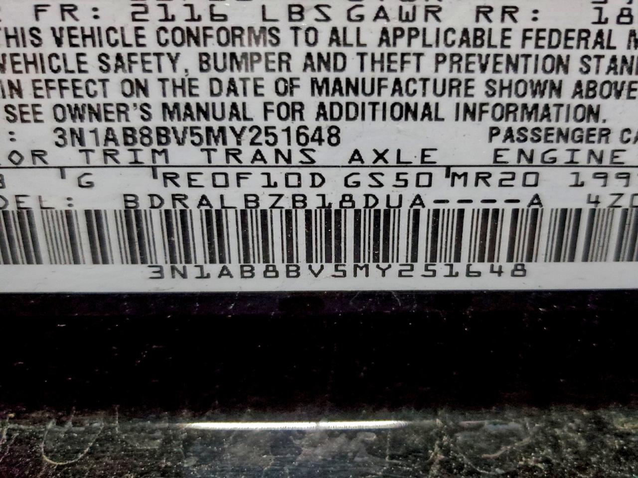 2021 Nissan Sentra S VIN: 251648 Lot: 93985725